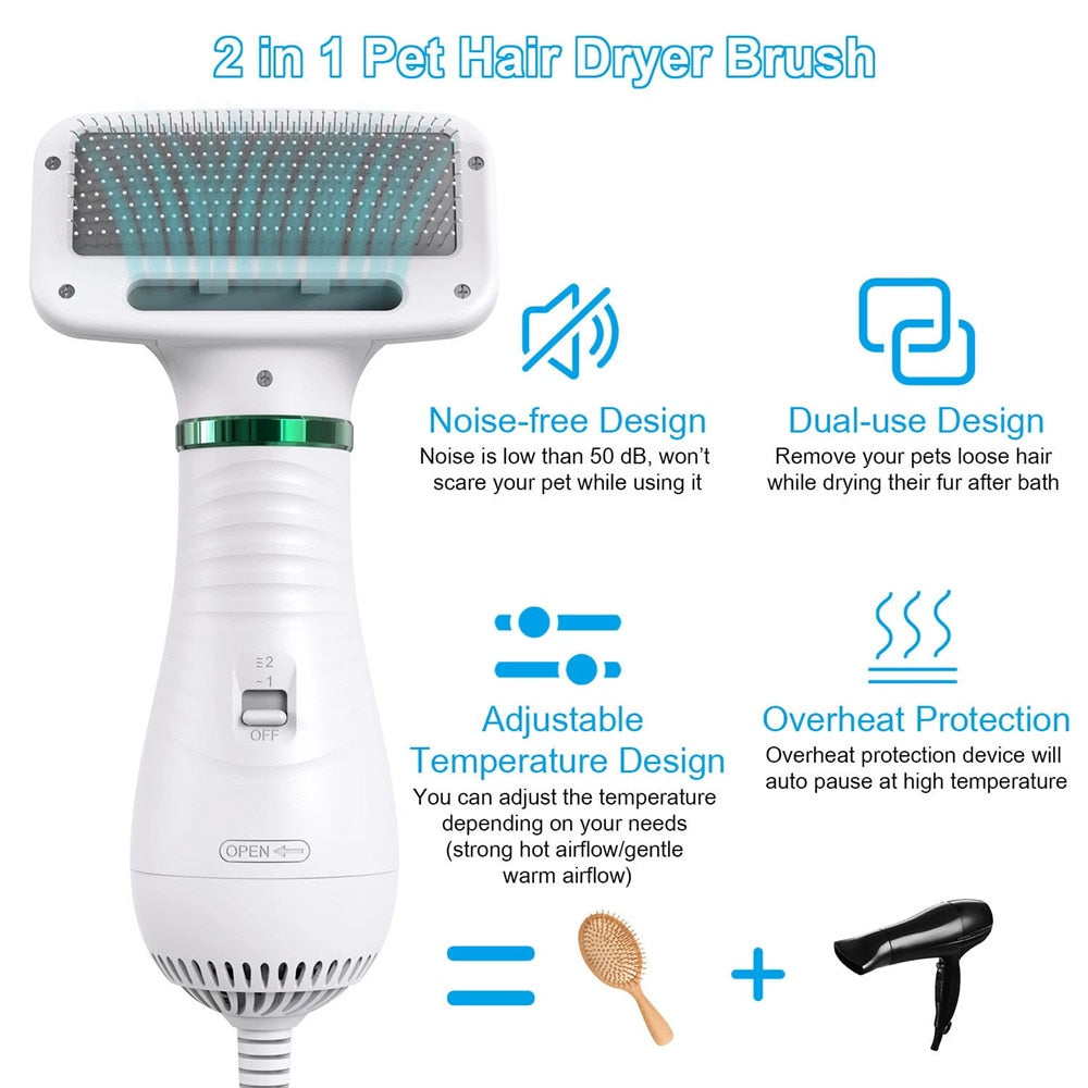 2-in-1 Dog Hair Dryer & Brush — Professional Grooming at Home